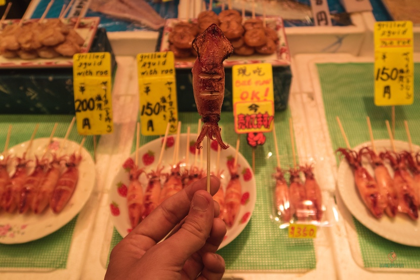 Food in Nishiki Market.